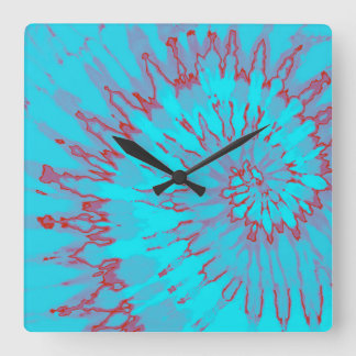 Relógio Quadrado Aqua e Red Spiral Tie Dye