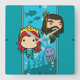 Relógio Quadrado Aquaman   Chibi Mera & gráfico submarino de