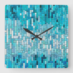 Relógio Quadrado Aquamarine Abstrato Mosaico Art