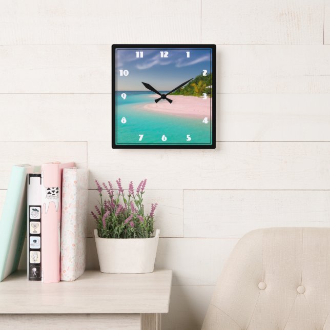 Relógio Quadrado Aquamarine Ocean Tropical Beach Scenic (Sala de leitura)
