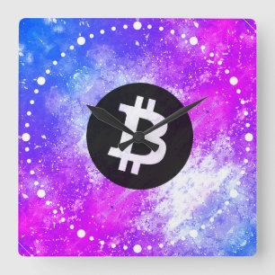 Relógio Quadrado Aquarela Bitcoin (Estilo 2 - Miami)