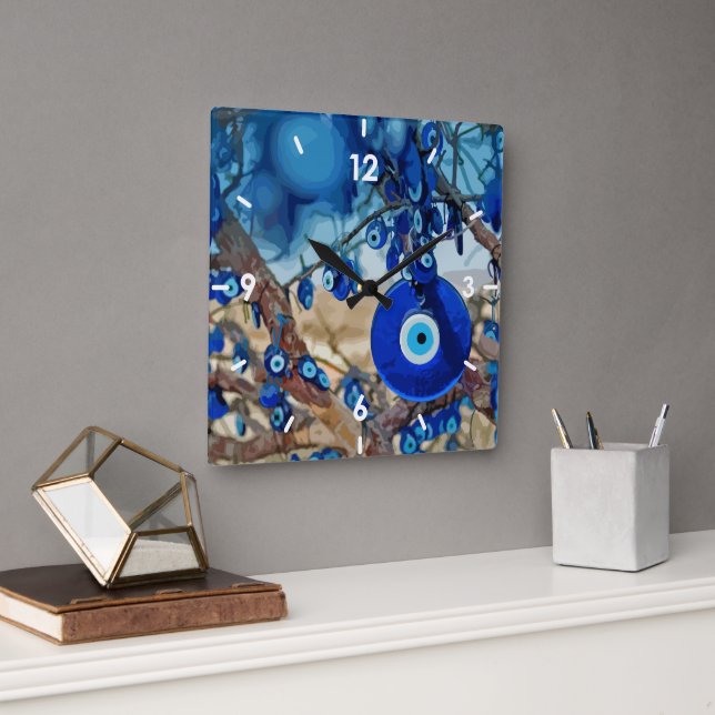 Relógio Quadrado Aquarela de árvore decorada com nazares (Escritório)