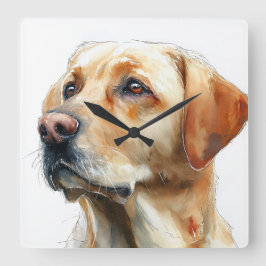 Relógio Quadrado Aquarela de labrador retriever amarelo