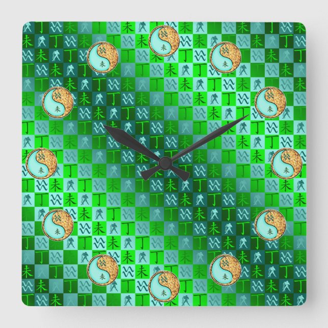 Relógio Quadrado Aquarius & Fire Goat (Frente)