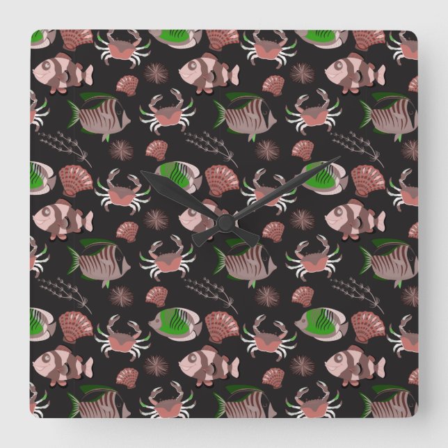Relógio Quadrado Aquatic animals pattern | ocean underwater life 12 (Frente)