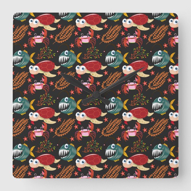 Relógio Quadrado Aquatic animals pattern | ocean underwater life 30 (Frente)