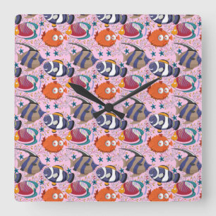 Relógio Quadrado Aquatic animals pattern   ocean underwater life 39