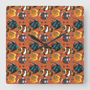 Relógio Quadrado Aquatic animals pattern ocean underwater life 42