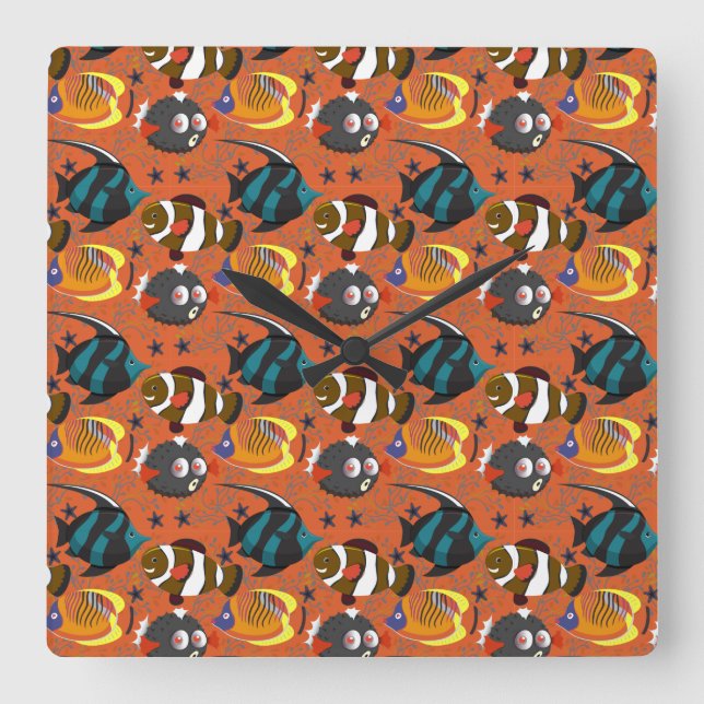 Relógio Quadrado Aquatic animals pattern | ocean underwater life 42 (Frente)