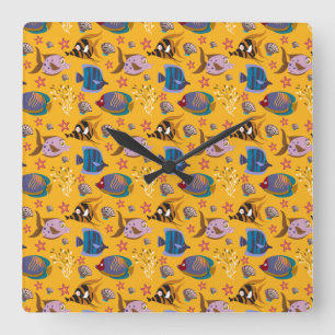 Relógio Quadrado Aquatic animals pattern   ocean underwater life 6
