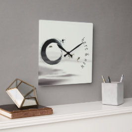 Relógio Quadrado Aqui & Agora / Círculo Zen Enso Koi Brush Pintura