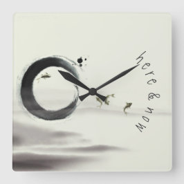 Relógio Quadrado Aqui & Agora / Círculo Zen Enso Koi Brush Pintura