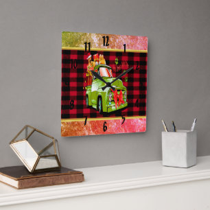 Relógio Quadrado Aqui vem o caminhão de desfile de Natal com Papais