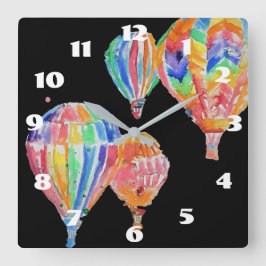 Relógio Quadrado Ar Quente - Balão de Aquarelas - Crianças Negras