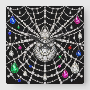 Relógio Quadrado Aranha Glamourosa Desenho de Diamante Cheio de Joi