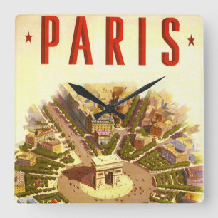 Relógio Quadrado Arco do Triunfo Vintage, Paris, França Arte de Via