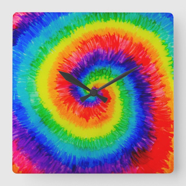 Relógio Quadrado Arco-íris Tie Die com Tinta Álcool (Frente)