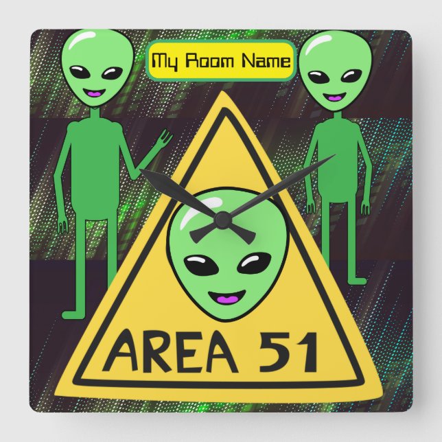 Relógio Quadrado Área 51 Aliens bem-vindos ao Roswell Novo México (Frente)
