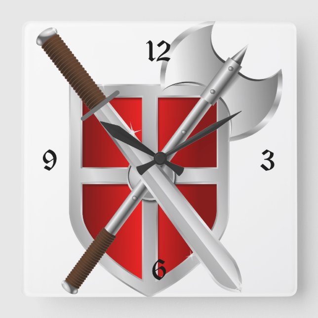 Relógio Quadrado Armas cruzadas em blindagem (Frente)