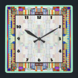 Relógio Quadrado Art Deco 2<br><div class="desc">Relógio de parede acrílica de 10, 75" x 10, 75" com imagem de um trabalho de arte de vidro manchado com floco Art Deco, que lembra determinadas 1920. Fronteira verde. Rosto de relógio fácil de ler em quadrado branco transparente com borda fina e preta. Veja toda a coleção Este e...</div>