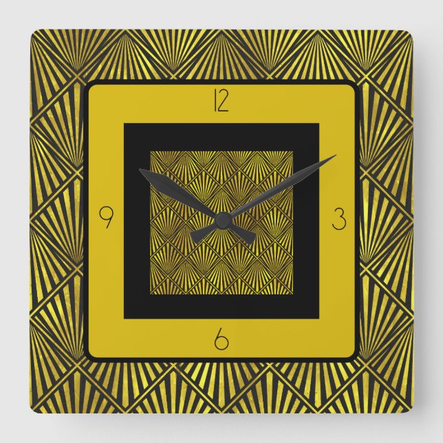 Relógio Quadrado Art Deco Anos Vinte Dourado Preto (Frente)