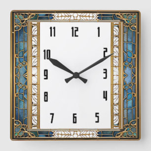 Relógio Quadrado Art Deco Azul