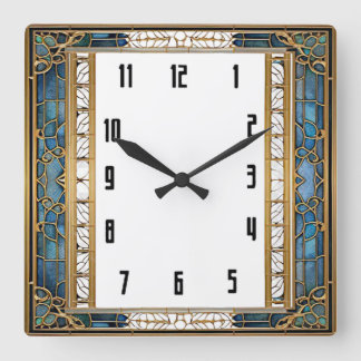 Relógio Quadrado Art Deco Azul
