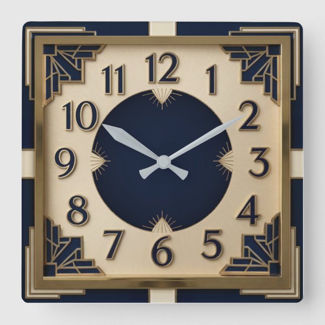 Relógio Quadrado Art Deco Azul (Frente)