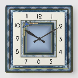 Relógio Quadrado Art Deco Azul