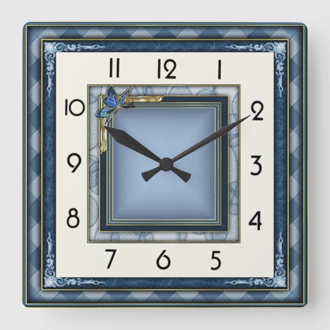 Relógio Quadrado Art Deco Azul (Frente)