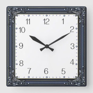 Relógio Quadrado Art Deco Azul