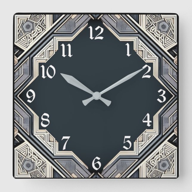 Relógio Quadrado Art Deco Azul (Frente)