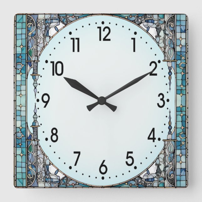 Relógio Quadrado Art Deco Azul (Frente)
