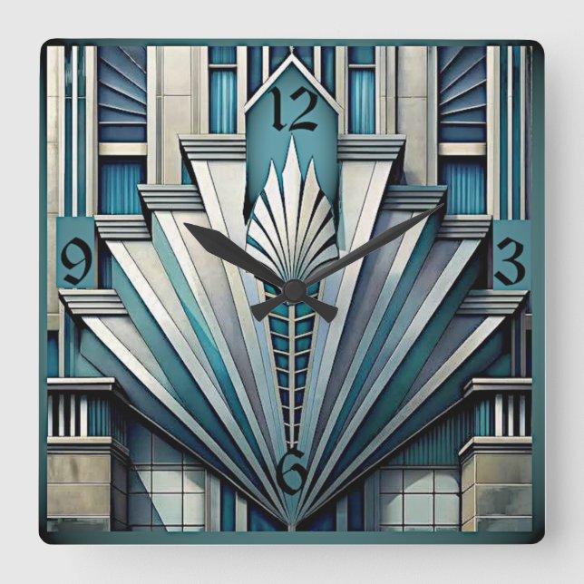 Relógio Quadrado Art Deco Azul (Frente)