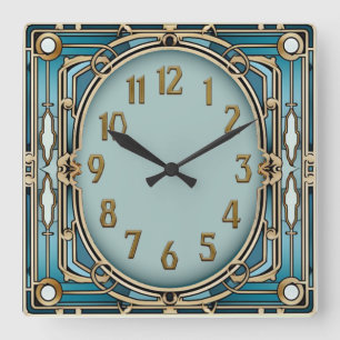Relógio Quadrado Art Deco Azul