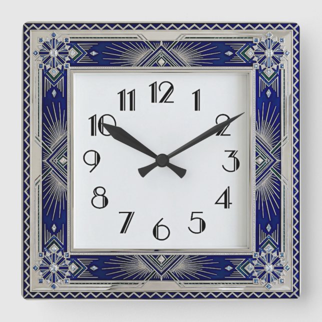 Relógio Quadrado Art Deco Azul (Frente)