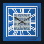Relógio Quadrado Art Deco, azul-safira<br><div class="desc">Art Deco,  azul de safira,  relógio de efeito 3 d com números brancos - gráficos digitais</div>