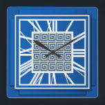 Relógio Quadrado Art Deco, azul-safira<br><div class="desc">Art Deco,  azul de safira,  relógio de efeito 3 d com números brancos - gráficos digitais</div>