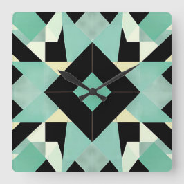 Relógio Quadrado Art Deco Black and Teal Wall Clock