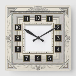 Relógio Quadrado Art Deco Branco