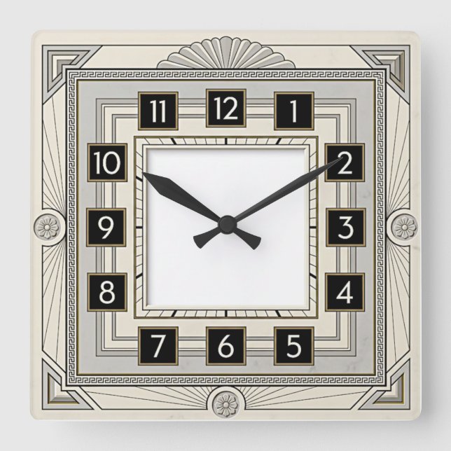 Relógio Quadrado Art Deco Branco (Frente)