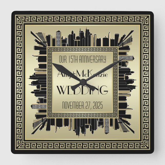 Relógio Quadrado Art Deco Casamento Champagne Dourado Gatsby Glamor (Frente)