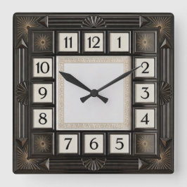 Relógio Quadrado Art Deco Cinza