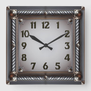 Relógio Quadrado Art Deco Cinza