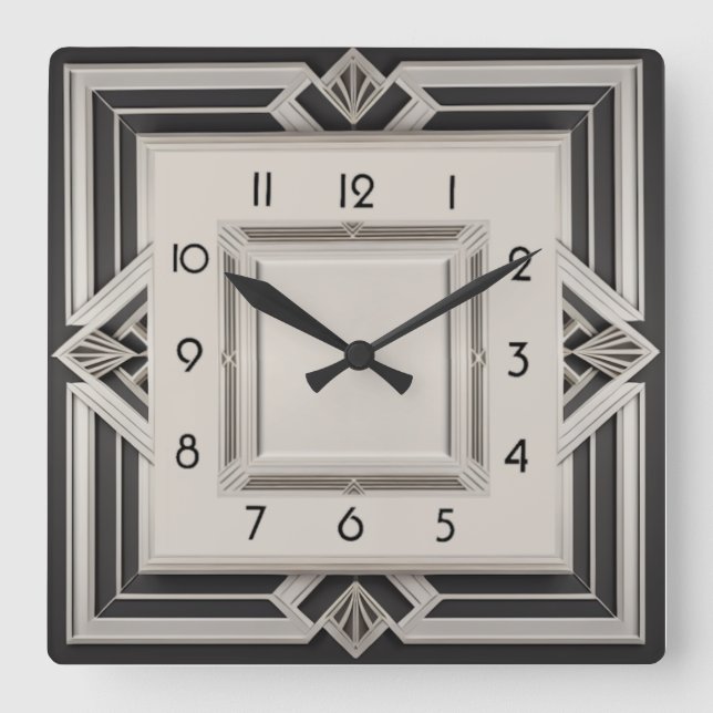 Relógio Quadrado Art Deco Cinza (Frente)