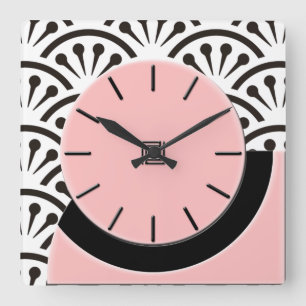 Relógio Quadrado Art Deco Cut-A-Way (Plaza Pink+Black)