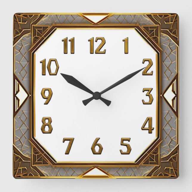 Relógio Quadrado Art Deco Dourado (Frente)