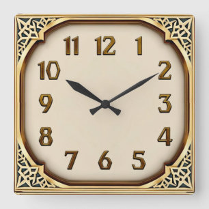 Relógio Quadrado Art Deco Dourado