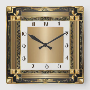 Relógio Quadrado Art Deco Dourado
