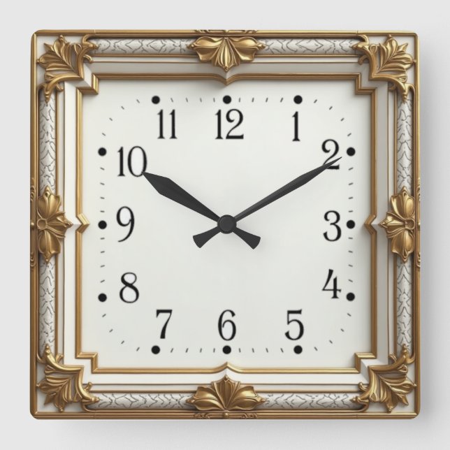 Relógio Quadrado Art Deco Dourado (Frente)